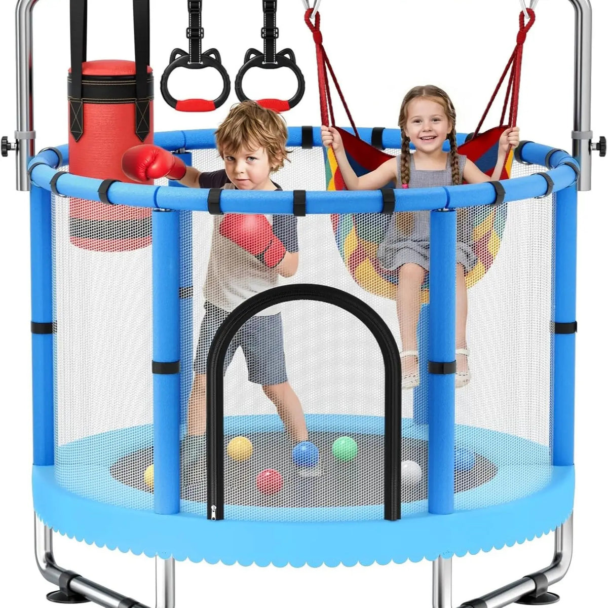 Toddler Trampoline for Kids, 440lbs Kids Trampoline with Net, Trampoline Indoor Outdoor playset with Adjustable Gymnastics Bar, Easy Assembly