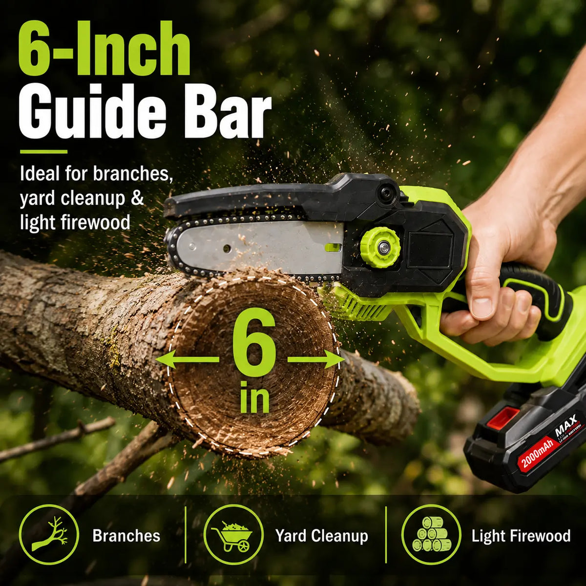 Cordless Mini Chainsaw Pruning Saw with 2 Batteries, Charger, Case and Extra Chain